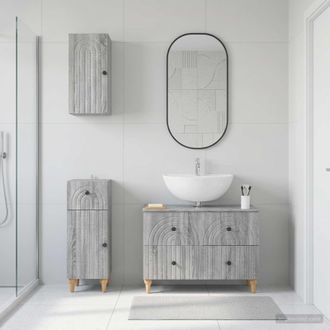 vidaXL Vidaxl Set Di Armadietti Da Bagno In 3 Pezzi Alkmaar Sonoma Grigio