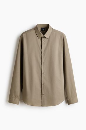 H&M Easy-Iron-Hemd in Slim Fit - Khakigr&uuml;n