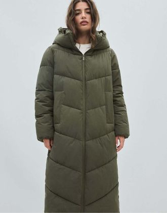 Stradivarius basic cappotto imbottito color kaki-Verde
