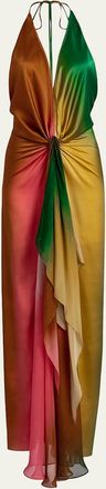 Silvia Tcherassi Dixon Twisted Satin Plunging Halter Maxi Dress