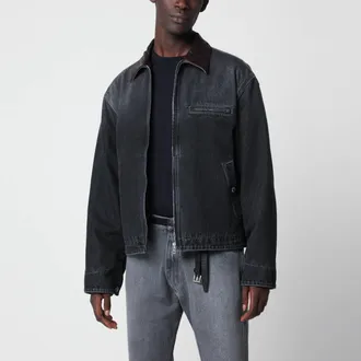 Prada Giacca con zip nera in denim effetto vintage