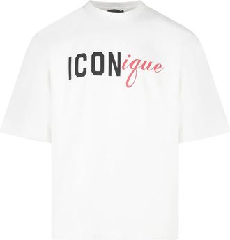 Dsquared2 Tops, Heren, Wit, L, Katoen, Iconique Loose Fit Tee