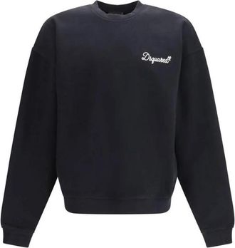 Dsquared2 Katoenen sweater met ronde hals en geribbelde manchetten en zoom - Heren - Sweatshirts - Zwart - L - Katoen - Hoodies & sweatvesten