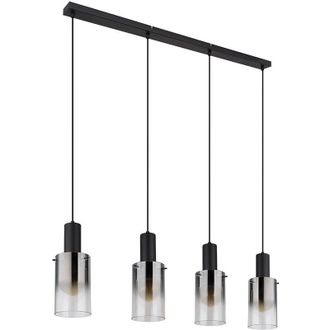 Globo Lighting Lampada a sospensione, lampada da tavolo da pranzo, lampada da soggiorno, lampada a sospensione, 4 lampadine, vetro fum&eacute;, metallo nero, attacchi E27