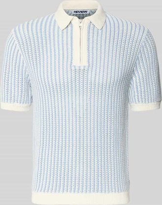 Review Slim Fit Strick-Poloshirt mit Rei&szlig;verschluss in Offwhite, Gr&ouml;&szlig;e XXL