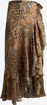 Etro Ger&uuml;schter Midi-Wickelrock aus Seide Paisley Leopard