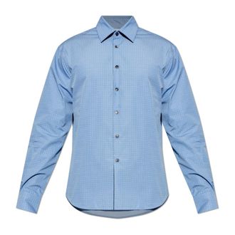 Ferragamo Monogram Shirt - Heren - Zakelijke Overhemden - Blauw - M - Katoen - Overhemden
