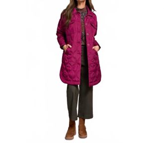 Tribal Long Quilted Jacket In Plum Wine