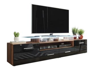 Mirjan24 Mobilier1 - Mueble Tv Charlotte 117, Ciruela + Negro Brillante, N&uacute;mero De Puertas: 0, N&uacute;mero De Cajones: 0, 194x38x39cm, Led