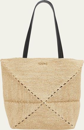 Loewe x Paulas Ibiza Medium Puzzle Fold Tote Bag in Raffia with Leather Handles