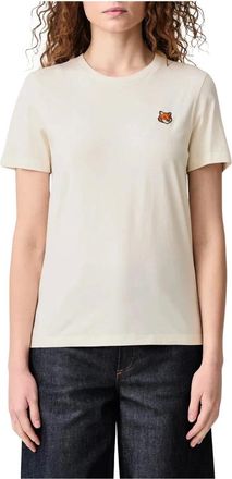 Maison Kitsun&eacute; Fox Head Regular T-shirt - Dames - Tops - Beige - Maat: S Katoen