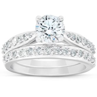 Pompeii3 1.58 Ct Diamond Engagement Wedding Ring Set 14k White Gold Moissanite Size: 6.5