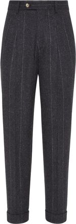 Brunello Cucinelli Pantaloni gessati con piega - Grigio