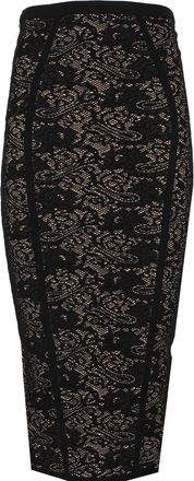 Elisabetta Franchi Black Lace Overlay Fitted Midi Skirt