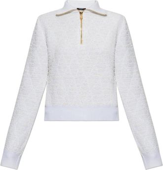Balmain Trui met kraag - Dames - V-hals truien - Wit - 2XS - Truien & Vesten