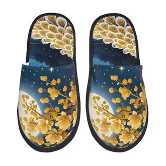 Generic Slippers For Women Moonlit Golden Tree Peacock Print Ladies House Slippers Casual Lightweight MenS Warm Slip On Slipper, For Home, Hotel, Travel, M