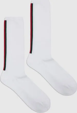 Gucci Cotton Socks With Web, Size L, White