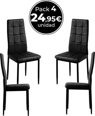 Regalos Miguel Regalos Miguel - Packs Sillas Comedor - Pack 4 Sillas Lan Polipiel - Negro