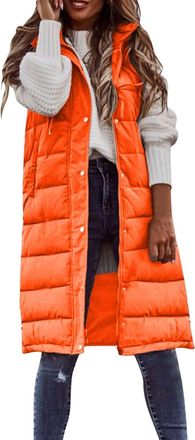 Generic Winter WomenS Long Quilted Gilet - Long Puffer Coats For Women Sleeveless Zip Up Hoodies Vest Warmer Thick Down Puffer Coats With Pockets Side Split Z