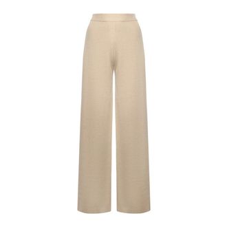 Max Mara Broeken, Dames, Beige, S, Leer, Judy Wide Broeken