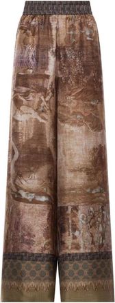 Pierre-Louis Mascia Alo&euml; Print Broek - Dames - Wijde Broeken - Bruin - L - Broeken