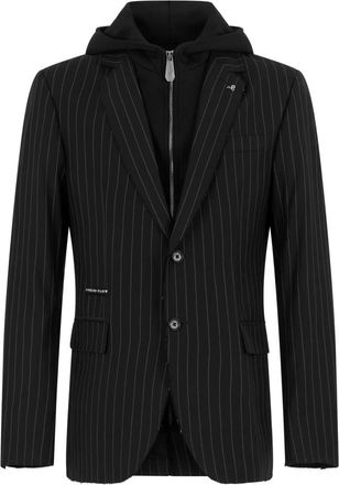 Philipp Plein Jassen, Heren, Zwart, L, Leer, Hooded Blazer Pinstripe