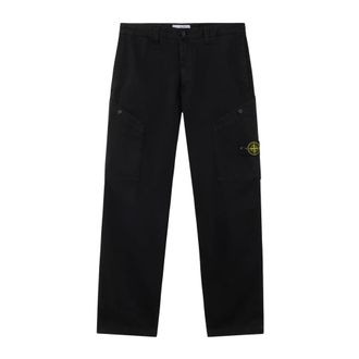 Stone Island Straight Trousers, male, Black, W31, Cotton Satin Cargo Trousers
