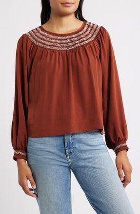 Bobeau Embroidered Peasant Top in Picante at Nordstrom Rack, Size X-Large
