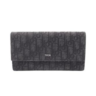 Dior Pre-owned Wallets, male, Black, Size: ONE SIZE Pre-owned Oblique Jacquard Long Flap Wallet