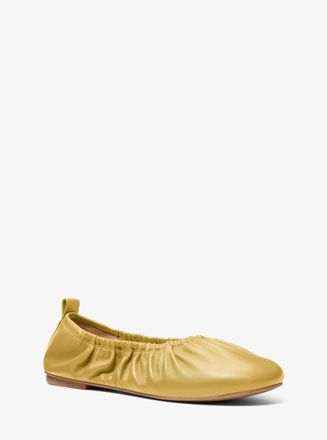 Michael Kors Bri Ruched Leather Ballet Flat