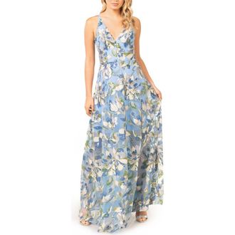 Dress The Population Ariyah Floral Sequin Gown in Sky Blue Multi at Nordstrom Rack, Size X-Small