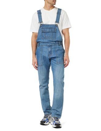 Enzo Jeans Mens EZD390 VEN Denim Dungarees Overalls, Light Stonewash_B, 32