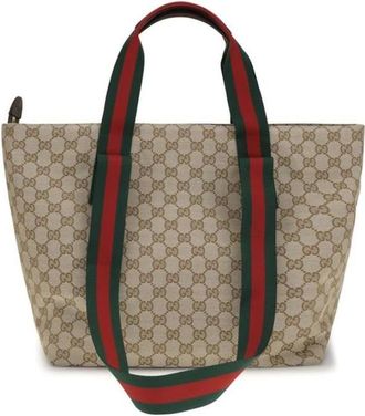 Gucci GG Supreme Canvas Tote met Web Stripe - Heren - Tassen - Beige - Maat: ONE Size