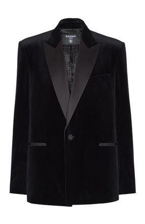 Balmain Velvet and satin 1-button blazer in Black at Nordstrom, Size 54 It