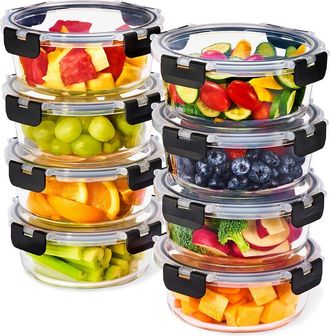Sorbus Set of 8 Glass Round Meal Prep Containers With Airtight Lids