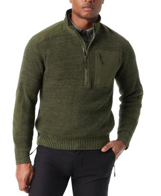 G.H. Bass & Co. Bass Outdoor Sweater Mens Green Mock Neck Long Sleeve 1/4 Zip Cozy KFC607