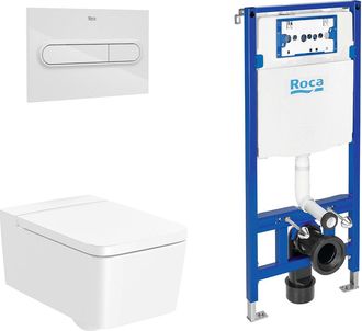 Roca Roca Pack Inspira Square+duplo Inodoro Suspendido Rimless Pulsador Blanco - Ref: A346537000+a801532+a890070020+a890195000