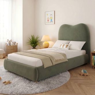 Merax 3ft Single Velvet Upholstered Ottoman Storage Bed in Green