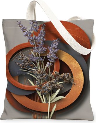 Generic Lavender Floral Canvas Tote Bags, Abstract Plant Design Lightweight Reusable Shopping Totes, Vintage Modern Eco-Friendly Sh, Gray, 13x15 Inch