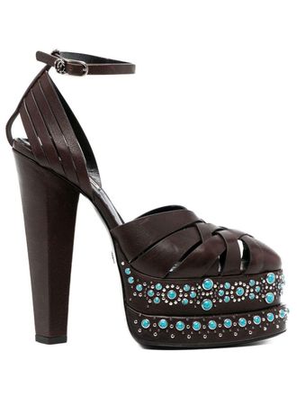 Roberto Cavalli caged leather platform pumps - Brown