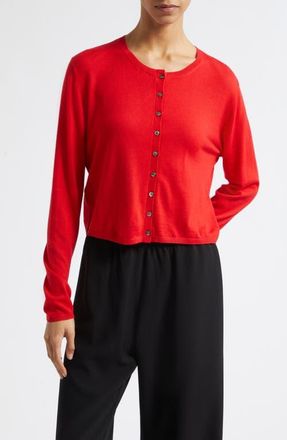 Leset James Merino Wool Crewneck Cardigan in Lipstick at Nordstrom, Size X-Large
