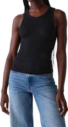 Michael Stars Kira Crinkle Knit Easy Tank Top In Black