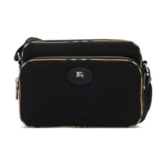 Burberry Tassen, Heren, Zwart, ONE Size, Leer, Check Trim Crossbody Tas