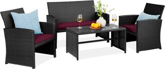 Best Choice Products 4-Piece Outdoor Wicker Patio Conversation Furniture Set w/ Table, Cushions