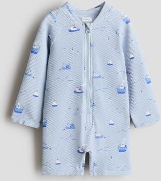 H&M Upf 50 Swimsuit in Light Blue/boats at Nordstrom, Size 2-4T