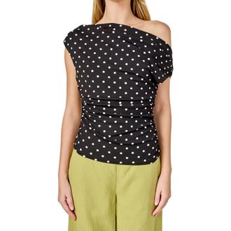 endless rose Polka Dot One-Shoulder Top in Black/White at Nordstrom, Size X-Small