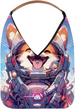 Generic Cute Space Dog Reusable Lightweight Grocery Bags - Foldable Into Compact Pouch, Washable & Sturdy, Multipurpose for Shopping and Travel