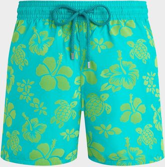 Vilebrequin Men & apos;s Flocked Tropical Turtle Swim Trunks