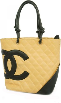Chanel Beige Black Leather Tote Bag (Pre-Owned)
