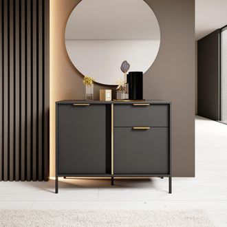 Dmora Credenza Hame, Aparador Un Caj&oacute;n, 2 Estantes, Puerta Abatible, Corredera, 103x40x81h Cm Negro